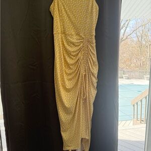 Yellow Polka Dot Ruched Dress